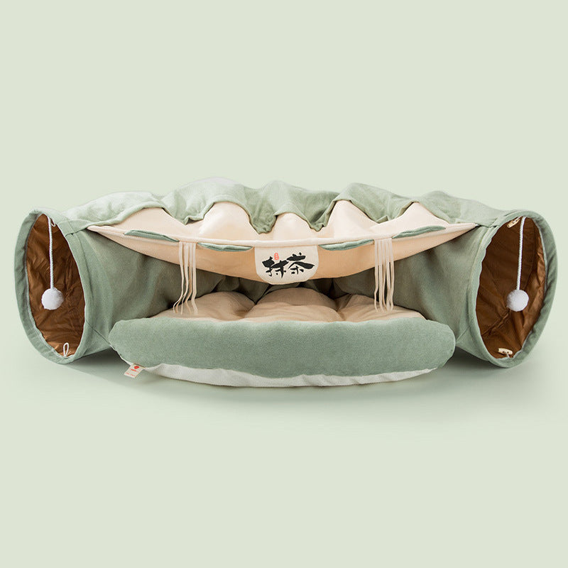 Hopfällbar multifunktionell kattunnel med koja