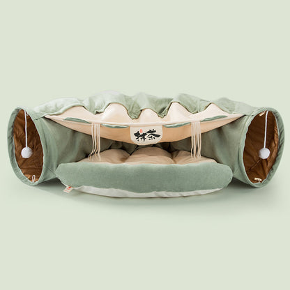 Hopfällbar multifunktionell kattunnel med koja