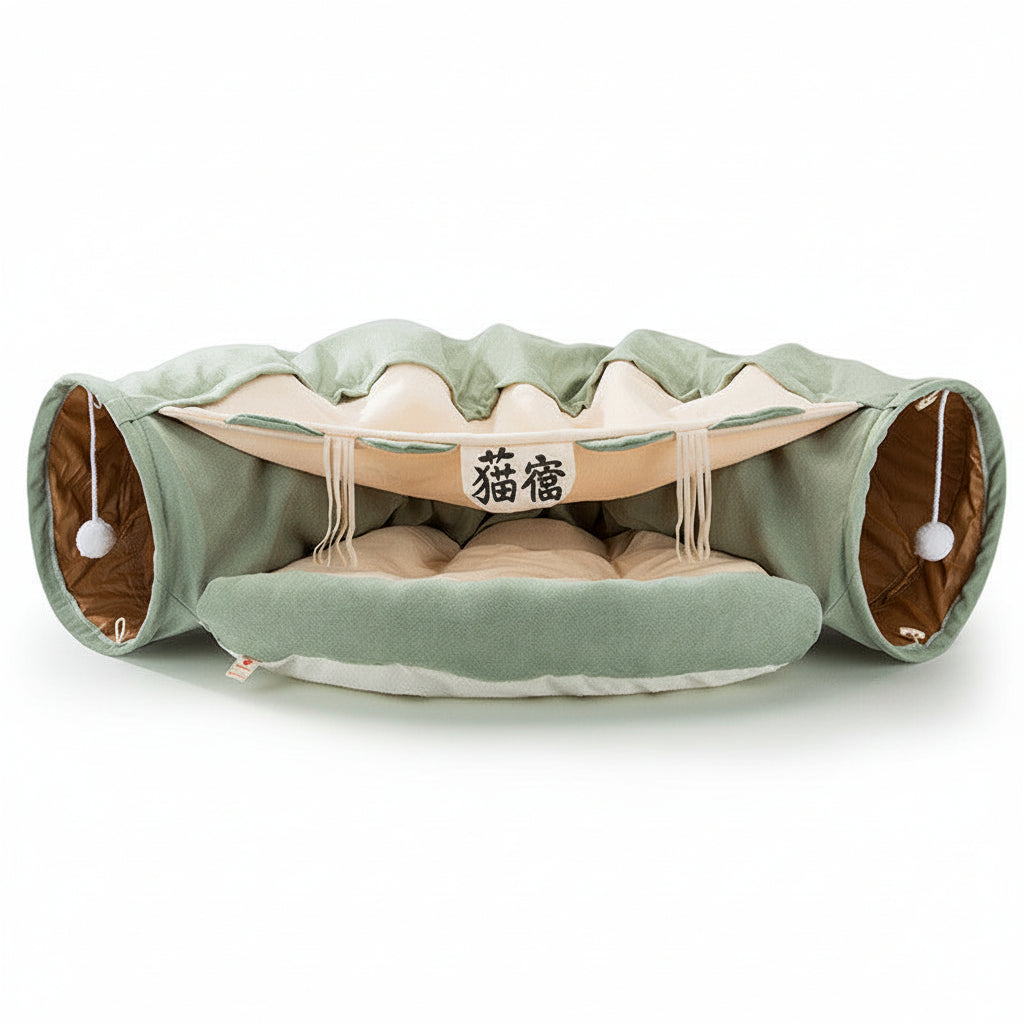Hopfällbar multifunktionell kattunnel med koja