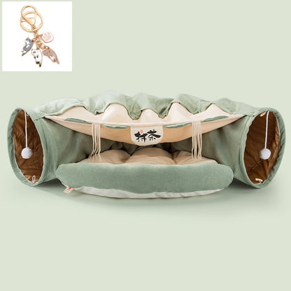 Hopfällbar multifunktionell kattunnel med koja